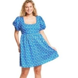 Rhode Blue & White Eyelet 100% Cotton Mini Dress  2X (Aprox)
